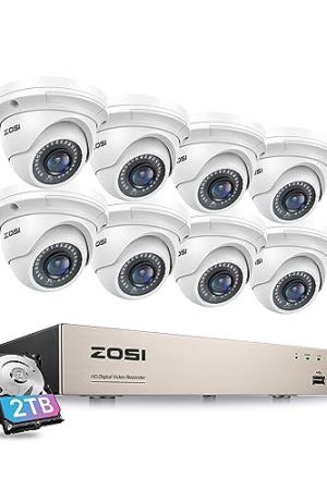 ZOSI 8CH 5MP PoE Home Security Camera System - H.265+ 8 Channel 5MP NVR, 2TB Hard Drive, 8pcs Wired 5MP
