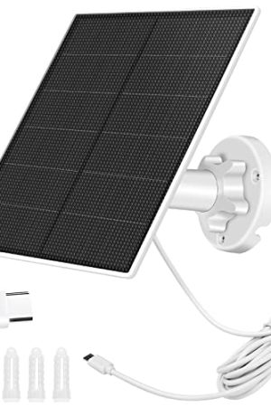Solar Panel for Security Camera, 5W USB Solar Panel with Micro USB & USB-C Port, IP65 Waterproof Camera Solar Panel with 360° Adjustable Mounting