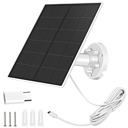 Solar Panel for Security Camera, 5W USB Solar Panel with Micro USB & USB-C Port, IP65 Waterproof Camera Solar Panel with 360° Adjustable Mounting