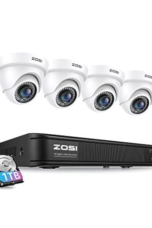 ZOSI 3K 5MP Lite H.265+ Home Surveillance System: AI Human Vehicle Detection, 8-Ch DVR, 4 Weatherproof Cameras, Night Vision, 1TB HDD