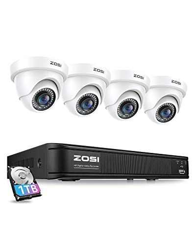 ZOSI 3K 5MP Lite H.265+ Home Surveillance System: AI Human Vehicle Detection, 8-Ch DVR, 4 Weatherproof Cameras, Night Vision, 1TB HDD