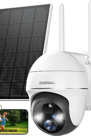 ZUMIMALL 5MP Wireless Outdoor Solar Security Camera - 360° PTZ, 2-Way Talk, Color Night Vision, AI Detection