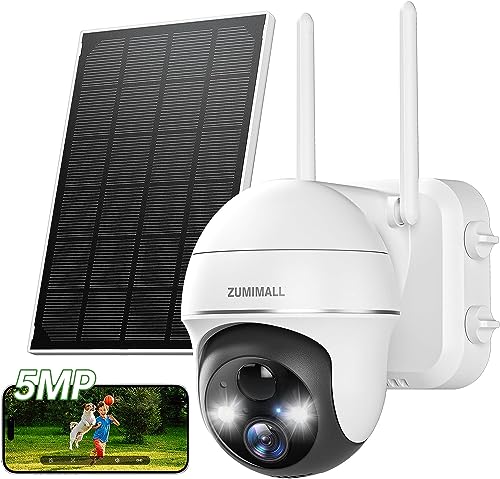 ZUMIMALL 5MP Wireless Outdoor Solar Security Camera - 360° PTZ, 2-Way Talk, Color Night Vision, AI Detection