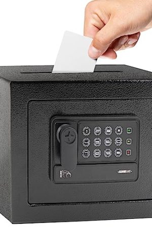 ISLANDSAFE Deposit Safes Drop Small Safe Box with Digital Keypad & Keys - Secure Electronic Money and Valuables Storage for Home