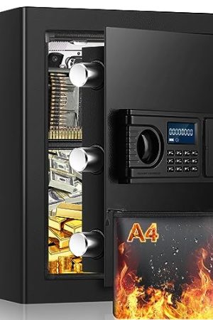 1.7 Cuft Fireproof Home Safe Box - LCD Fireproof Waterproof Safe Box with Combination Lock, Digital Keypad, Anti-Theft Alarm Security Fire Safe