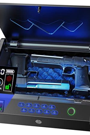HOLEWOR Gun Safe with LCD Temperature Humidity Display - Biometric Pistol Safe, Quick Access Handgun Safe
