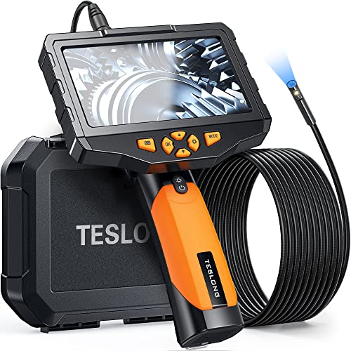 Teslong Inspection Camera: Dual Lens Endoscope with 5" IPS Screen, Waterproof Probe, and 6-Hour Battery - Ideal for Industrial Inspections (16.4ft)