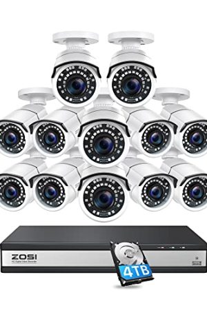 ZOSI H.265+ 1080p 16 Channel Camera System - 12 Cameras, 4TB Storage, Night Vision, Remote Access