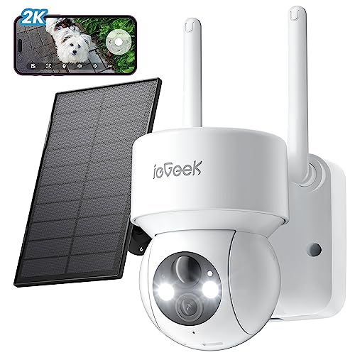ieGeek Wireless Outdoor Solar Camera – 2K WiFi, 360 PTZ, Color Night Vision, PIR Motion Sensor, 2-Way Audio