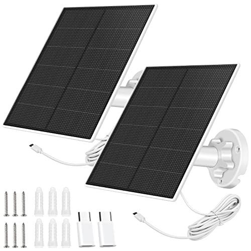 Solar Panel for Security Camera, 5W USB C & Micro USB, IP65 Waterproof with 360° Adjustable Mount (2 Pack)