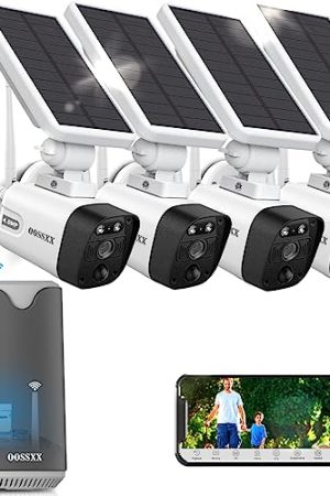 OOSSXX 100% Wire-Free Wireless Solar Cameras - Outdoor WiFi Battery Video Surveillance System