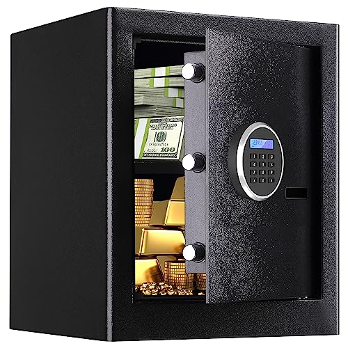 Safe Box Fireproof Waterproof, 1.8Cuft Black - Personal Home Safe with Double Safety Key Lock and Password for Money and Documents
