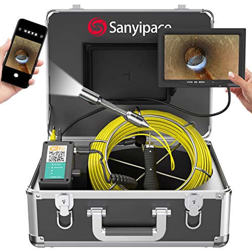 Sanyipace WiFi Wireless Sewer Camera - Advanced 65FT Inspection with 7'' Detachable LCD Screen, IP68 Waterproof, and Enhanced WiFi Signal