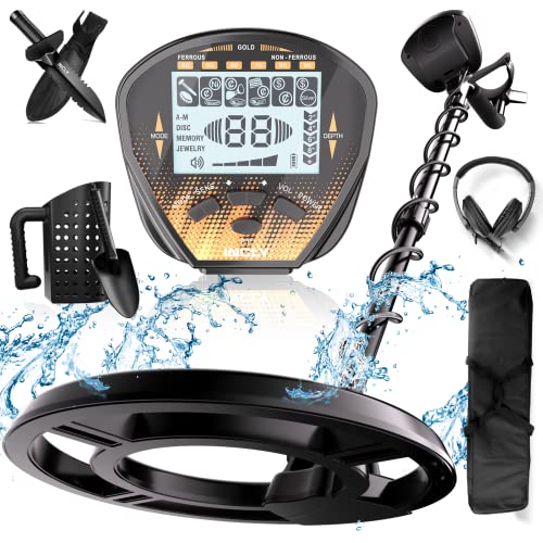 INCLY Waterproof Metal Detector – Professional Gold Detector for Adults & Kids, 10" Search Coil, LCD Display, 5 Modes, Pinpointer, Accessories Included