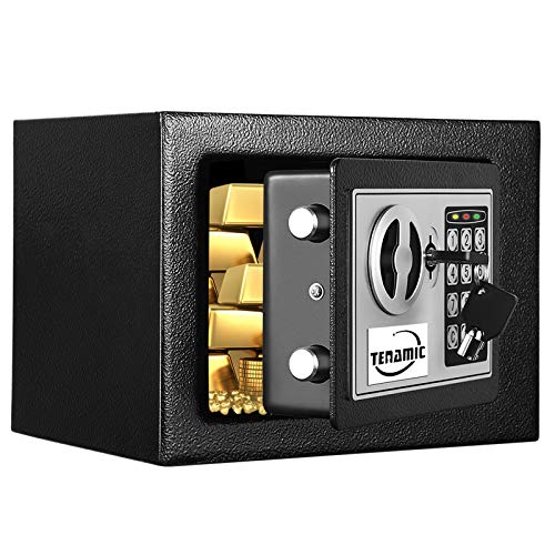 TENAMIC Safe Box - 0.23 Cubic Feet Electronic Digital Security for Office, Home, and Hotel - Black Keypad Lock Cabinet Safes