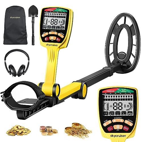 Skycruiser Foldable Metal Detector - 10" Double-D IP68 Waterproof Coil, 6 Detect Modes, and Adjustable Sensitivity for Professional Treasure Hunting