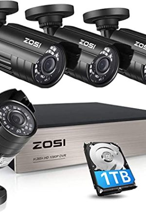 Renewed ZOSI 8CH Security Camera System - HD-TVI Full 1080P DVR, 4X HD 1080P Weatherproof CCTV Cameras, 1TB HDD, Motion Alert