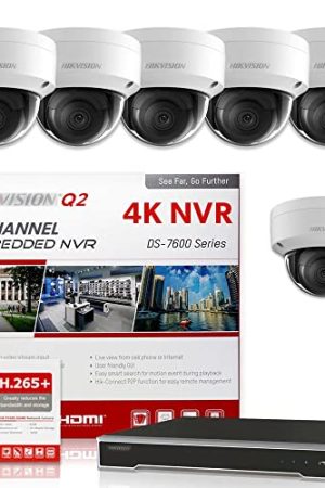 HIKV IP Camera System: 4K 8 Channel NVR + 6Pcs 4MP Wide Angle Dome VCA Camera, Compatible with Hikvision