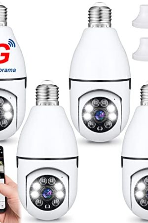 2K Light Bulb Security Camera - Wireless Outdoor 360 Panoramic Surveillance, Night Vision, Two-Way Audio (4 Pieces)