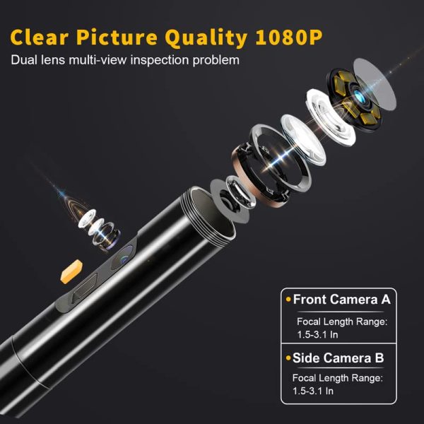 Maylatte Dual Lens Endoscope: 4.3 Inch 1080P HD Borescope with IP67 Waterproof Inspection Camera, 8 LED Lights, and 32GB Card