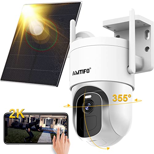 AMTIFO Wireless Outdoor Solar Powered Camera: 2K WiFi Color Night Vision, Audio, and Motion Detection System