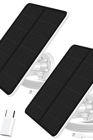 Solar Panel for Security Camera - 7W Camera Solar Panel with Micro USB & USB-C, IP65 Waterproof, Non-stop Power Supply (2 Pack)