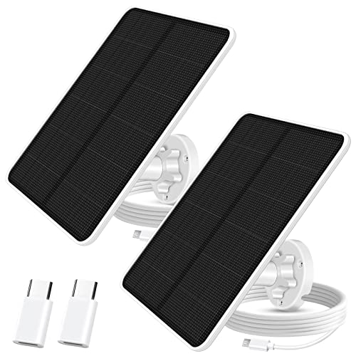 Solar Panel for Security Camera - 7W Camera Solar Panel with Micro USB & USB-C, IP65 Waterproof, Non-stop Power Supply (2 Pack)