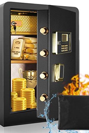 Diosmio Safe Box Home Safe 4.2Ct – Fireproof Waterproof Double Lock Safe, HD LCD Screen, Fireproof Bag