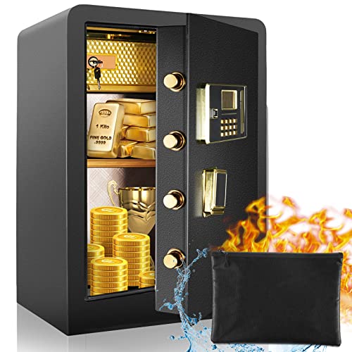 Diosmio Safe Box Home Safe 4.2Ct – Fireproof Waterproof Double Lock Safe, HD LCD Screen, Fireproof Bag