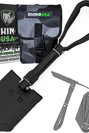 RHINO USA Folding Survival Shovel - Portable Military-Grade Tool for Off-Road Adventures, Camping, and Gardening
