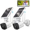 OOSSXX Solar Battery Security Camera - 2 Packs of Solar Powered Wireless Cameras with Rechargeable Battery, 3.0MP, Two-Way Audio