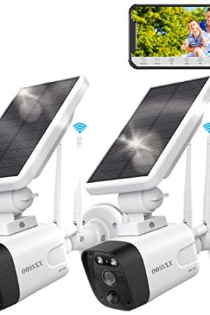 OOSSXX Solar Battery Security Camera - 2 Packs of Solar Powered Wireless Cameras with Rechargeable Battery, 3.0MP, Two-Way Audio