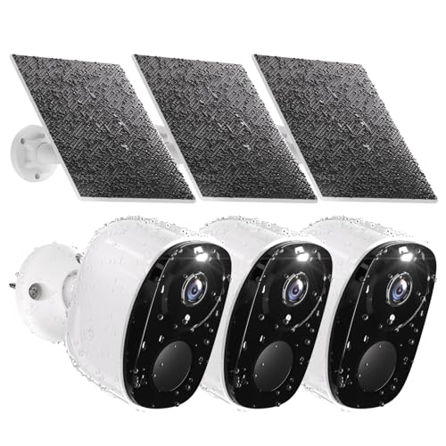 Rraycom 2K QHD Color Night Vision Solar Security Cameras Wireless Outdoor - 3PACK BW4 with Solar Panel for Long-Lasting Power