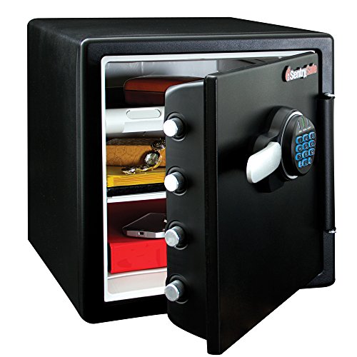 SentrySafe Fireproof and Waterproof Steel Home Safe - 1.23 Cubic Feet, Digital Keypad Lock, Interior Lighting, SFW123FUL, Black