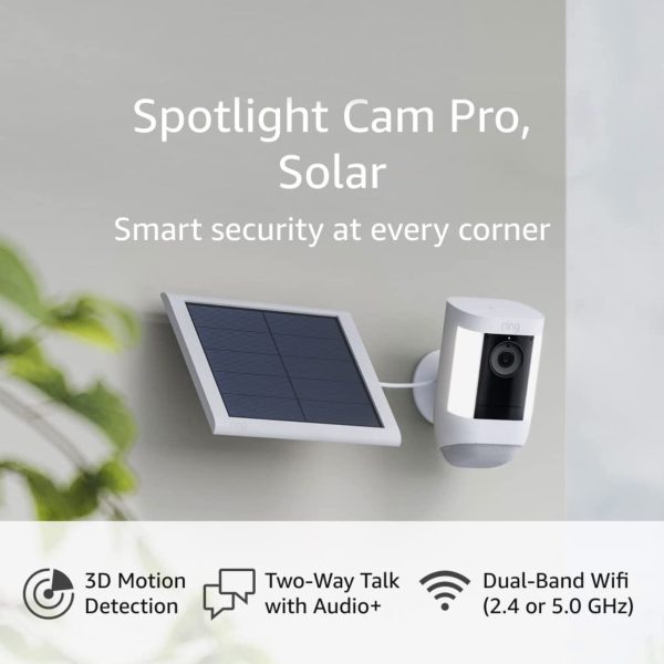 Ring Spotlight Cam Pro, Solar Bundle | Pro-Level Security, 3D Motion Detection, Two-Way Talk, and Dual-Band Wifi