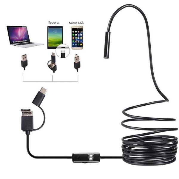 3 in 1 Endoscope Inspection Camera, Industrial Borescope Black Hd Camera, Waterproof Snake Tube Camera Digital Semi-Rigid Borescope (Size:5m/196.8inch)