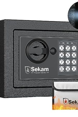 SEKAM Steel Small Money Safe Box for Home Office with Extra Fireproof Money Bag
