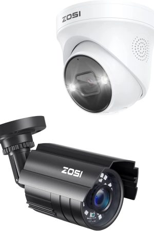 ZOSI 1080P HD-TVI Bullet CCTV Camera - Person Vehicle Detection, Night Vision, 2-Way Audio, and IP67 Weatherproof Design
