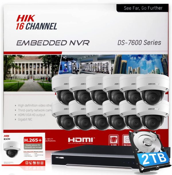 Hikvision 4MP IR Dome IP Camera System: 12 Cameras, 4K NVR, and Easy Plug-and-Play Installation