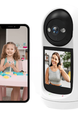 3MP PTZ WiFi Baby Monitor with 2.8” IPS Screen, featuring baby cry detection and two-way audio for real-time video calls and home surveillance.