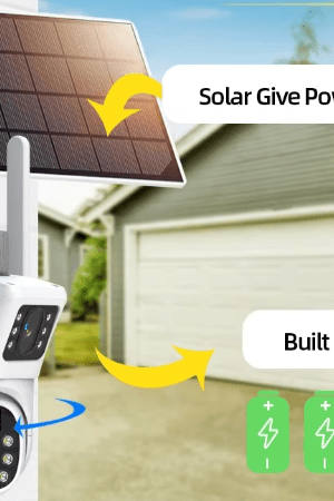 8MP Dual Lens Solar PTZ Security Camera with AI Tracking and Full-Color Night Vision for Outdoor Surveillance.