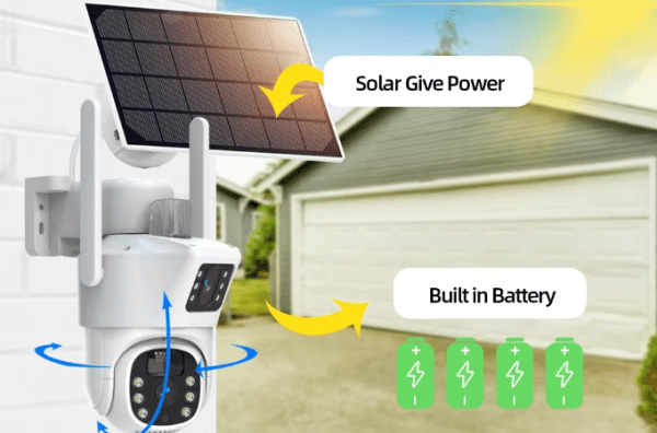 8MP Dual Lens Solar PTZ Security Camera with AI Tracking and Full-Color Night Vision for Outdoor Surveillance.