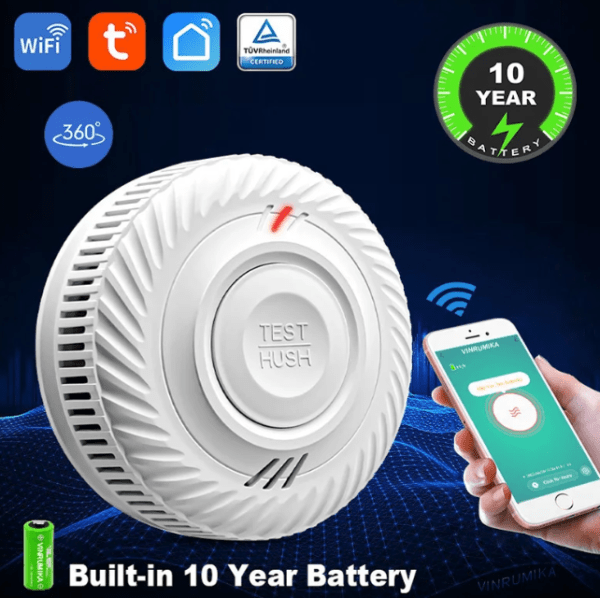 FOR SMOKERS! Long-Lasting Smart Smoke Detector with 10-Year Battery – WiFi Connectivity via Tuya/Smart Life App