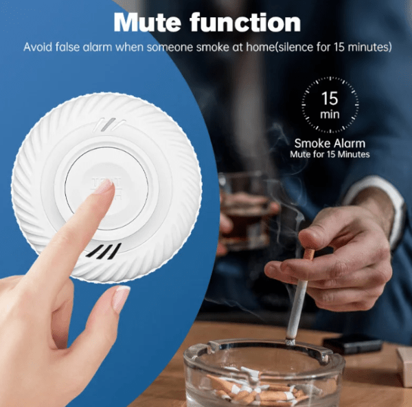 Smart Smoke Detector with 10-Year Lithium Battery, Real-Time Alerts, and WiFi Connectivity via Tuya/Smart Life App for Enhanced Home Safety.