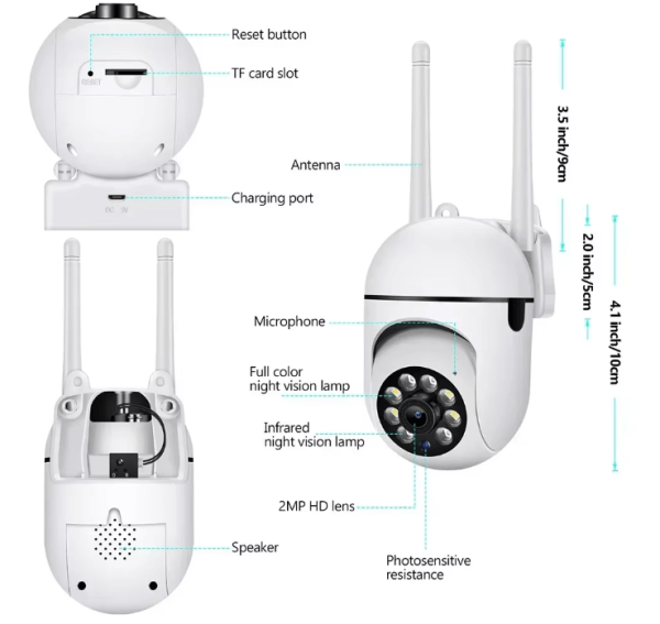 Smart 2.4G WiFi Wall-Mounted Camera with 355° Motion Detection & Two-Way Audio for Indoor/Outdoor Security