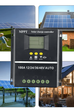 POWLSOJX MPPT Solar Charge Controller displaying its advanced features, including dual USB ports and an intuitive LCD screen for efficient solar energy management.