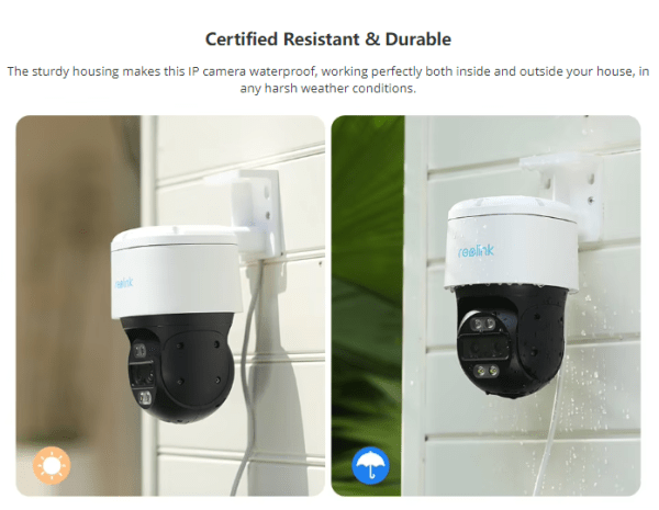 Reolink 4K PoE IP Camera with 8MP resolution, featuring auto-tracking, dual warning system, and weatherproof design for reliable outdoor surveillance.