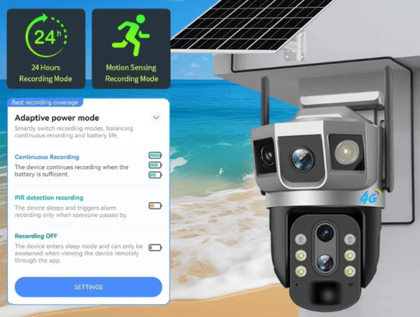 Solar-Powered 3-Lens Security Camera with Color Night Vision for Complete Area Monitoring